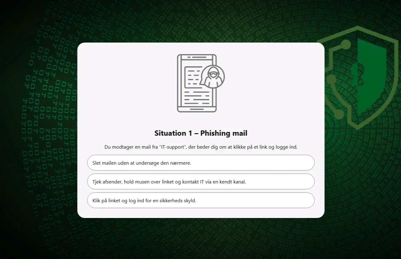 Screenshot of a scenario in the quiz